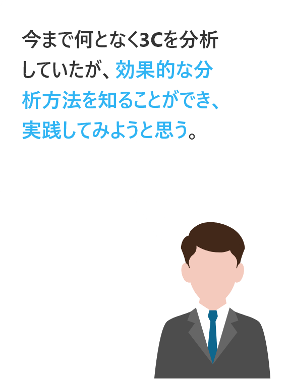 今まで何となく3Cを分析していたが、効果的な分析方法を知ることができ、実践してみようと思う。